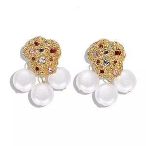 2/$35🖤 Zara Gold Plated Textured Colorful Embedded Crystal Pearl Drop Earrings